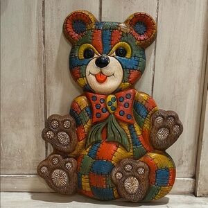 Vintage 70s Patchwork Teddy Bear Wall Hanging/Wall Decor Foam Craft